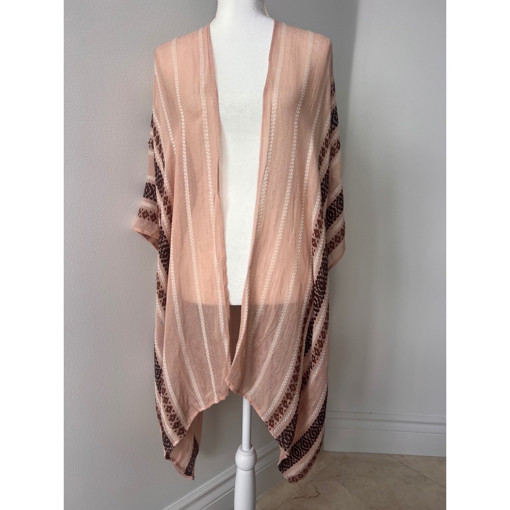 Pink and brown open front kimono
